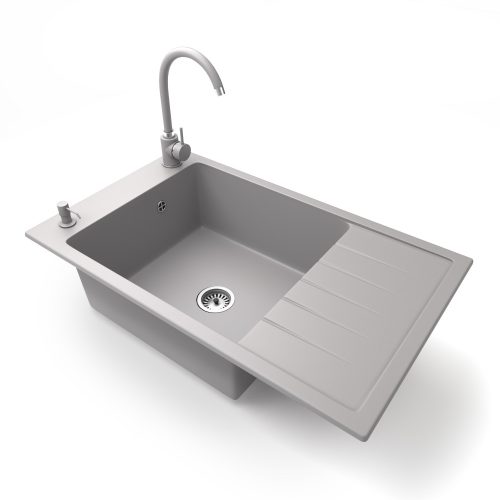 Gránit mosogató Grande magasított csapteleppel adagolóval (szürke)