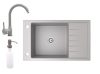 Gránit mosogató Grande magasított csapteleppel adagolóval (szürke)
