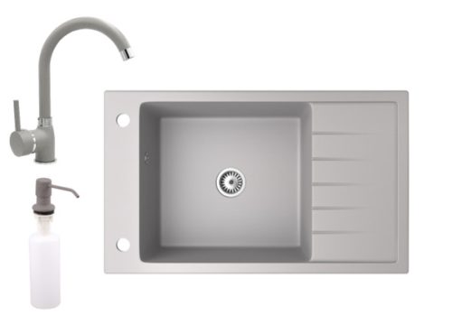 Gránit mosogató Grande magasított csapteleppel adagolóval (szürke)