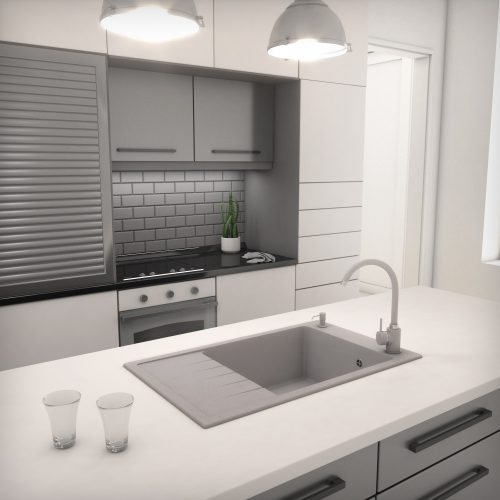 Gránit mosogató Grande magasított csapteleppel adagolóval (szürke)