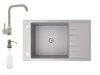 Gránit mosogató NERO Grande + Steel csaptelep + adagoló (szürke)