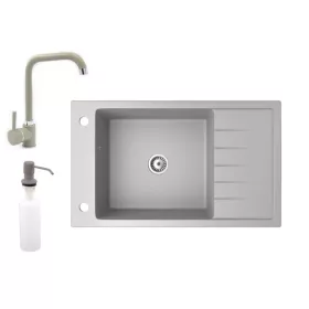   Gránit mosogató NERO Grande + Steel csaptelep + adagoló (szürke)