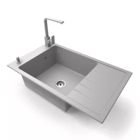   Gránit mosogató NERO Grande + Design csaptelep + adagoló (szürke)
