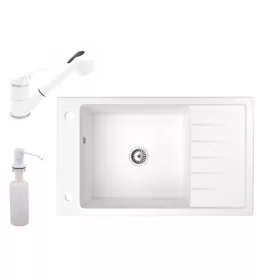 Gránit mosogató Grande  zuhanyfejes Shower csaptelep adagoló (fehér)