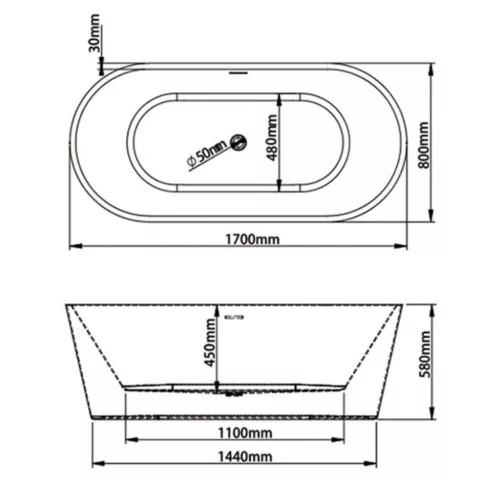 Welland Luxury-Line M-203 szabadonálló kád - 170 x 75 cm