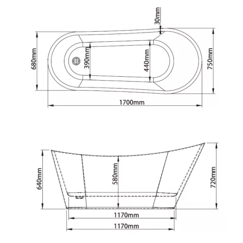 Welland Luxury-Line M-206 szabadonálló kád - 170 x 75 cm