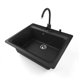   Gránit mosogató NERO Italia + Magasított Csaptelep + Adagoló (Fekete)