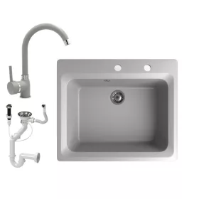   Gránit mosogató NERO Italia + magasított csaptelep + dugóemelő (szürke)