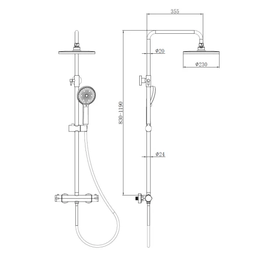 Welland C6613 zuhanyrendszer termosztátos csapteleppel - fekete