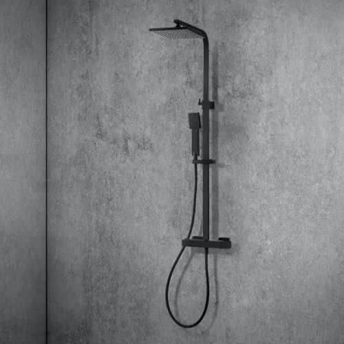 Welland Montana zuhanyrendszer termosztátos csapteleppel - fekete