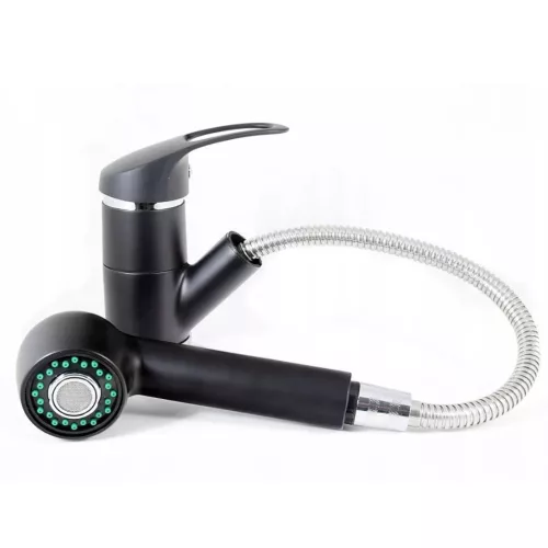 NERO Cortina Gránit mosogató + Shower csaptelep + Adagoló (fekete matt)