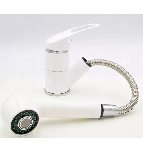 Gránit mosogató NERO Cortina + kihúzható zuhanyfejes Shower csaptelep + adagoló (fehér)