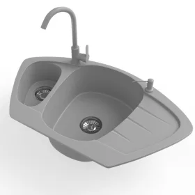   Gránit mosogató NERO Compact + magasított csaptelep + adagoló (szürke)