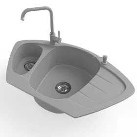   Gránit mosogató NERO Compact + Steel csaptelep + adagoló (szürke)