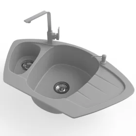   Gránit mosogató NERO Compact + Design csaptelep + adagoló (szürke)