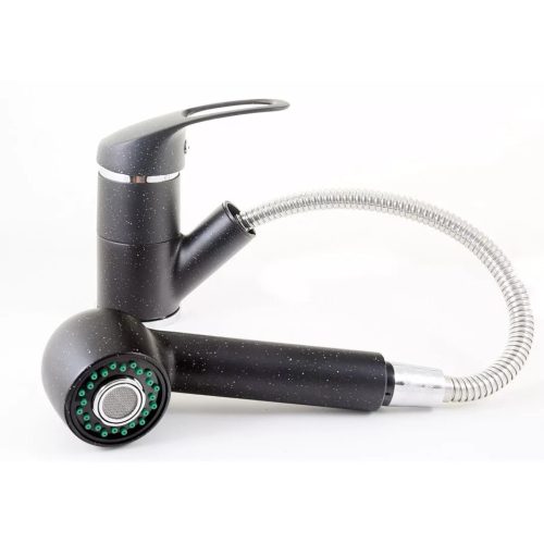 Gránit mosogató NERO Compact + Snake csaptelep + adagoló (fekete)