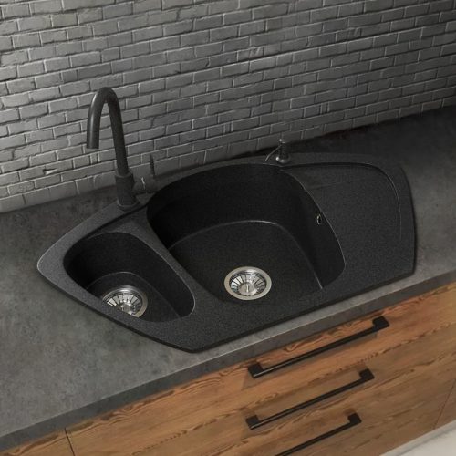 Gránit mosogató NERO Compact + Vintage csaptelep + adagoló (fekete)