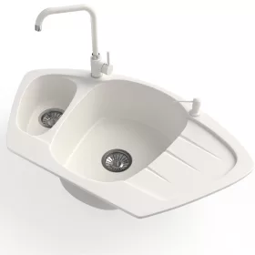   Gránit mosogató NERO Compact + Steel csaptelep + adagoló (fehér)