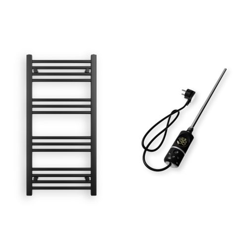 Törölközőszárító radiátor elektromos fűtőpatronnal 50 x 100 cm - Nero Italia C-400W (fekete)