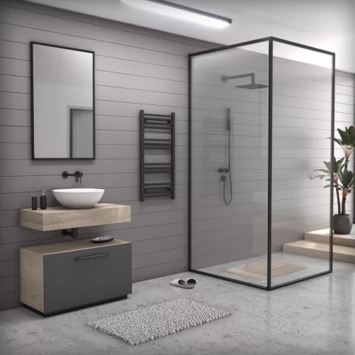 Törölközőszárító radiátor elektromos fűtőpatronnal 50 x 100 cm - Nero Italia C-400W (fekete)