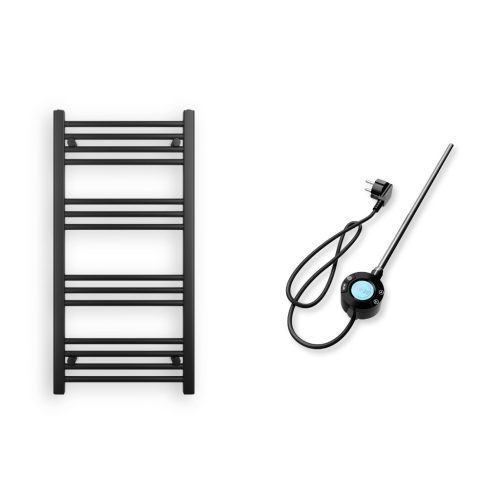 Törölközőszárító radiátor elektromos fútőpatronnal 50 x 100 cm - Nero Italia 400W (fekete)