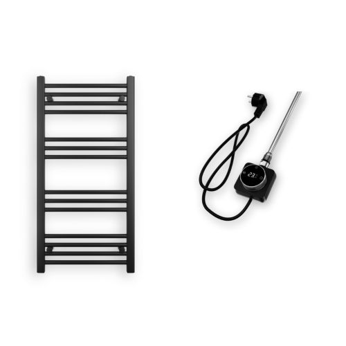 Törölközőszárító radiátor elektromos fútőpatronnal 50 x 100 cm - Nero Italia 400W (fekete)