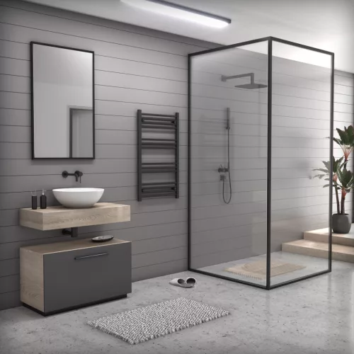 Törölközőszárító radiátor elektromos fűtőpatronnal 60 x 100 cm - Nero Italia C-400W (fekete)