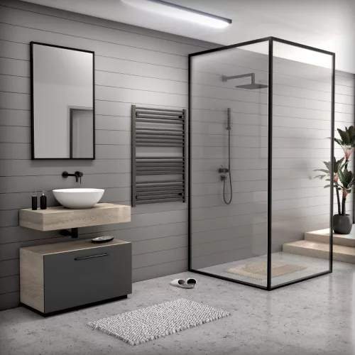 Törölközőszárító radiátor elektromos fútőpatronnal 75 x 100 cm - Nero Italia 400W (fekete)