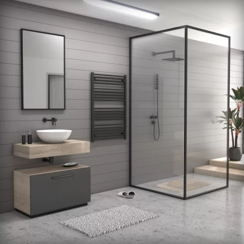 Törölközőszárító radiátor elektromos fűtőpatronnal 75 x 110 cm - Nero Italia S-600W (fekete)