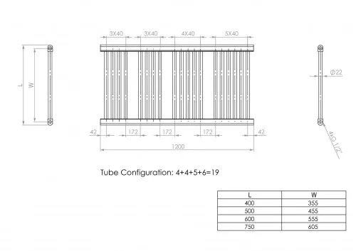 Törölközőszárító radiátor elektromos fűtőpatronnal 50 x 120 cm - Nero Italia -C-400W (fehér)