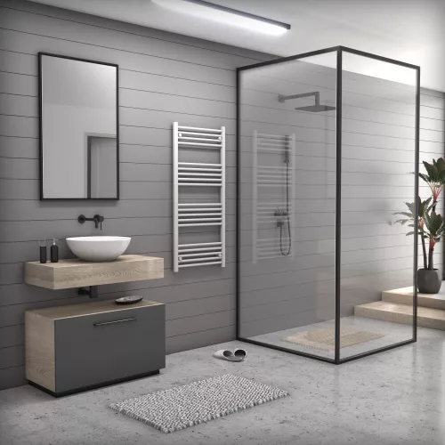 Törölközőszárító radiátor elektromos fűtőpatronnal 60 x 120 cm - Nero Italia -C-400W (fehér)