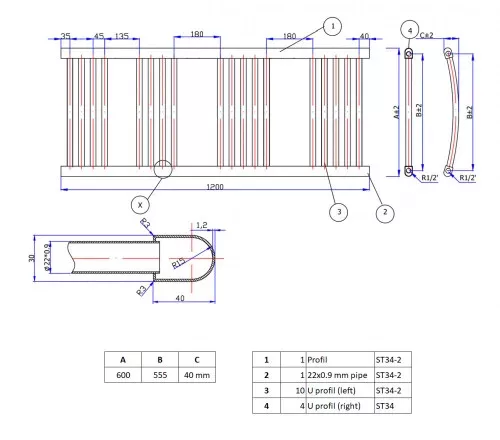 Törölközőszárító radiátor elektromos fűtőpatronnal 60 x 120 cm - Nero Italia -AF-13-400W (fehér)