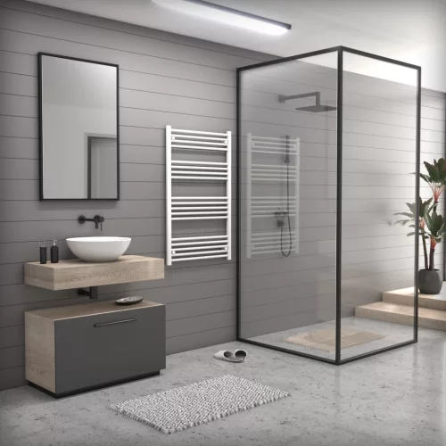 Törölközőszárító radiátor elektromos fűtőpatronnal 75 x 120 cm - Nero Italia C-400W (fehér)