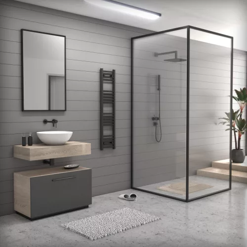 Törölközőszárító radiátor elektromos fútőpatronnal 30 x 130 cm - Nero Italia 400W (fekete)