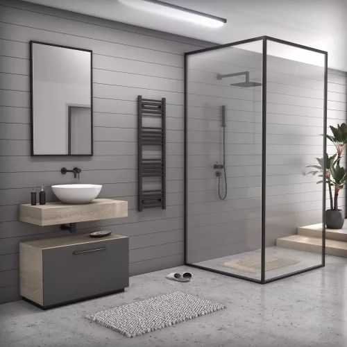 Törölközőszárító radiátor elektromos fűtőpatronnal 40 x 130 cm - Nero Italia AF-13-400W (fekete)