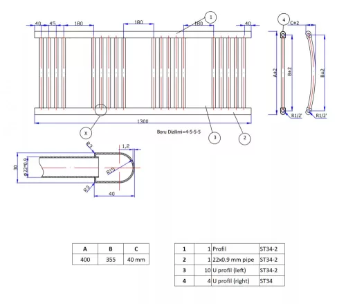 Törölközőszárító radiátor elektromos fűtőpatronnal 40 x 130 cm - Nero Italia AF-13-400W (fekete)