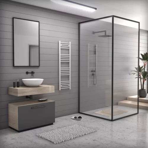 Törölközőszárító radiátor elektromos fűtőpatronnal 40 x 130 cm - Nero Italia S-400W (fehér)