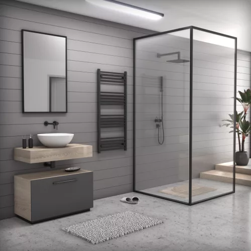 Törölközőszárító radiátor elektromos fűtőpatronnal 60 x 130 cm - Nero Italia AF-14-400W (fekete)