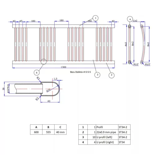 Törölközőszárító radiátor elektromos fűtőpatronnal 60 x 130 cm - Nero Italia AF-14-400W (fekete)