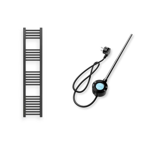 Törölközőszárító radiátor elektromos fűtőpatronnal 30 x 140 cm - Nero Italia S-400W (fekete)