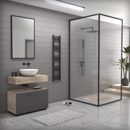 Törölközőszárító radiátor elektromos fútőpatronnal 30 x 140 cm - Nero Italia AF-13-400W (fekete)