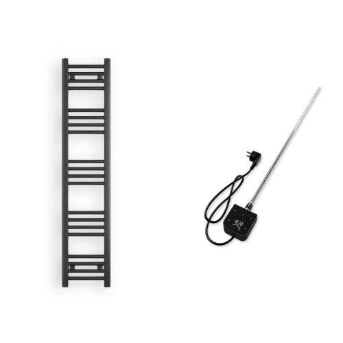 Törölközőszárító radiátor elektromos fútőpatronnal 30 x 140 cm - Nero Italia 400W (fekete)