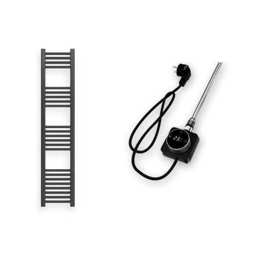 Törölközőszárító radiátor elektromos fútőpatronnal 30 x 140 cm - Nero Italia 400W (fekete)