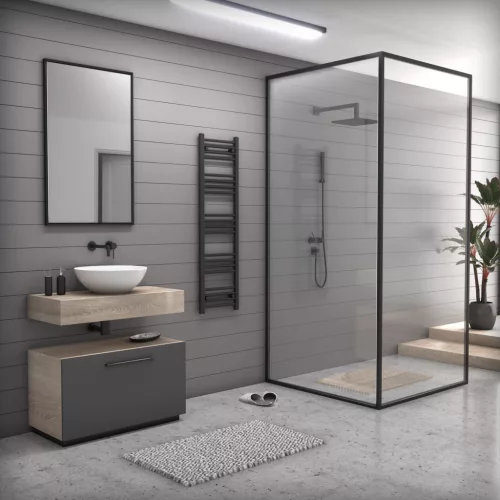 Törölközőszárító radiátor elektromos fűtőpatronnal 40 x 140 cm - Nero Italia S-400W (fekete)