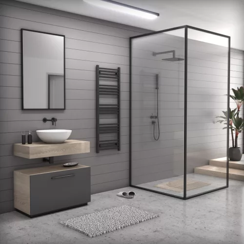 Törölközőszárító radiátor elektromos fűtőpatronnal 50 x 140 cm - Nero Italia C-400W (fekete)