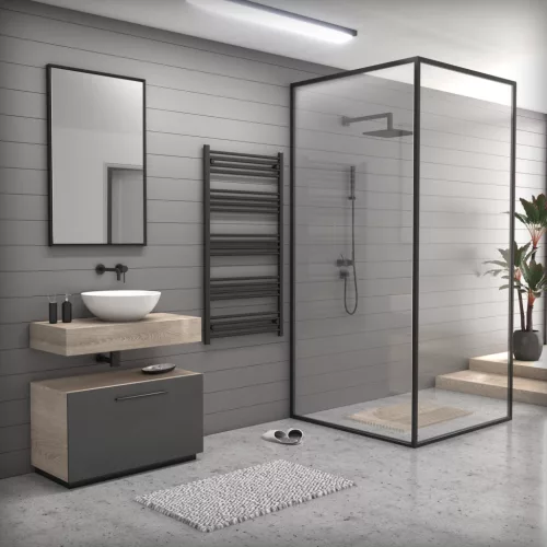 Törölközőszárító radiátor elektromos fűtőpatronnal 75 x 140 cm - Nero Italia AF13-600W (fekete)