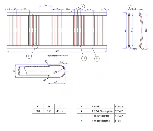Törölközőszárító radiátor 75 x 140 cm
