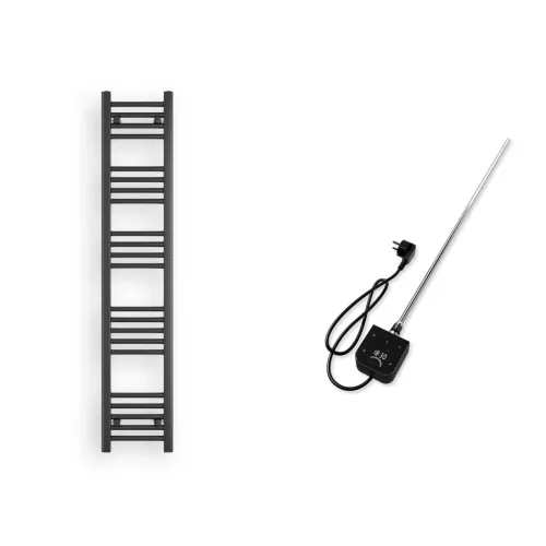 Törölközőszárító radiátor elektromos fútőpatronnal 30 x 150 cm - Nero Italia 400W (fekete)