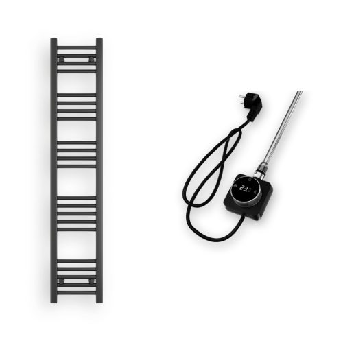 Törölközőszárító radiátor elektromos fútőpatronnal 30 x 150 cm - Nero Italia 400W (fekete)