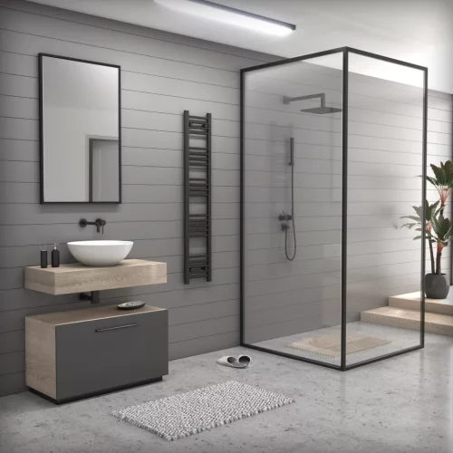 Törölközőszárító radiátor elektromos fútőpatronnal 30 x 150 cm - Nero Italia 400W (fekete)
